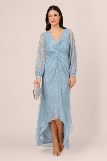 Adrianna Papell Blue Crinkle Metallic Gown