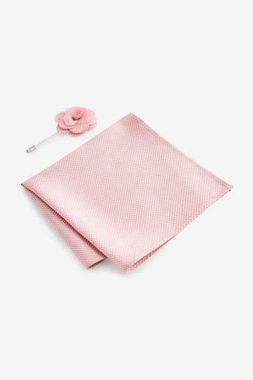 Icy Pink Textured Silk Lapel Pin And Pocket Square Set