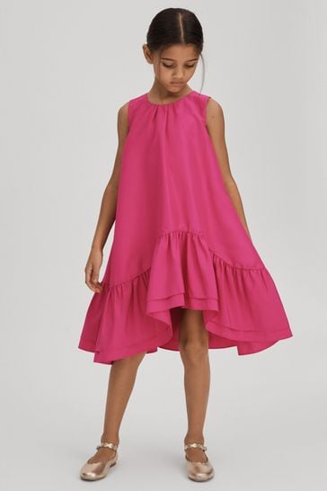 Reiss Bright Pink Cherie Junior Layered High-Low Dress