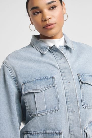 Buy Simply Be Blue Utility Cargo Pocket Denim Jacket from Next