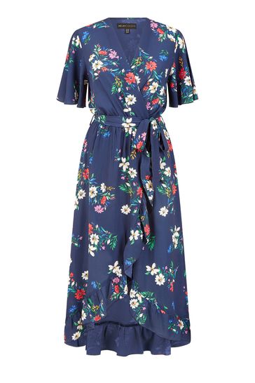 Mela navy sales floral wrap dress
