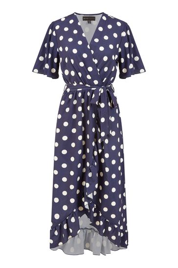 Blue spot wrap dress clearance