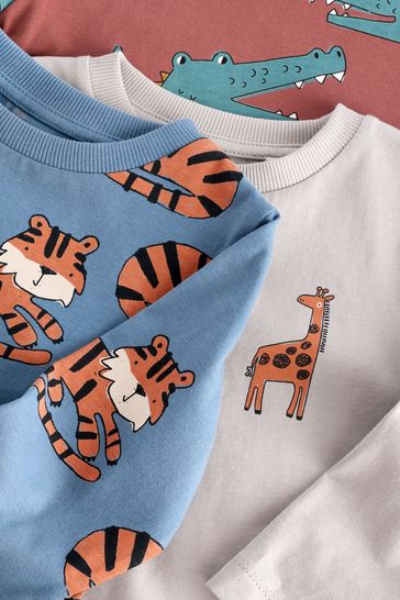 Buy Neutral Tan 100 Cotton Long Sleeve Animal Print Character T Shirts 3 Pack 3mths 7yrs from Next Turkey