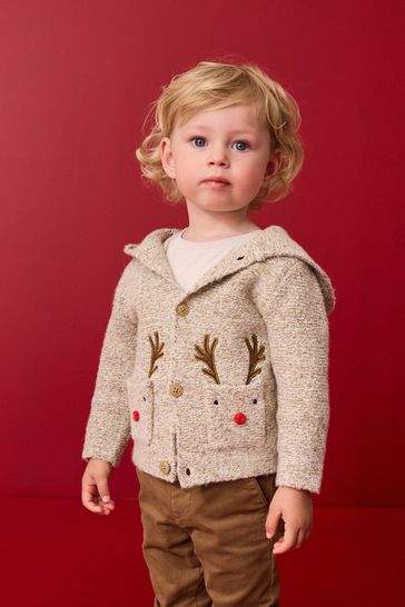 Neutral Reindeer Christmas Cardigan 3mths 7yrs
