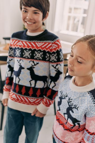 Buy Navy Blue Red Matching Family Boys Christmas Fairisle Reindeer Jumper 3mths 16yrs from Next Poland