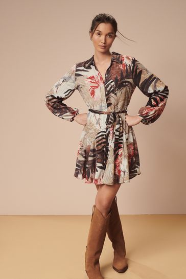 Safari Print Mini Belted Shirt Dress