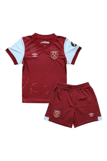 adidas Red West Ham United Umbro Home Infants Kit Shirt 2023-24 Infants