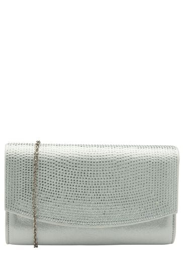 Lotus Silver Clutch Bag With Chain