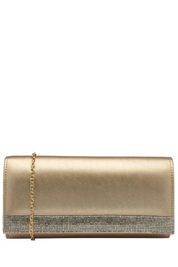 Lotus Gold Clutch Bag With Chain