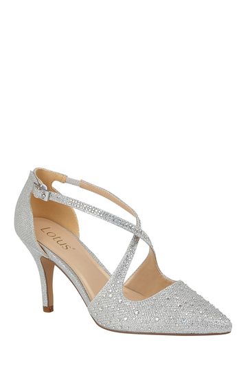 Lotus Silver Pointed-Toe Court Shoes