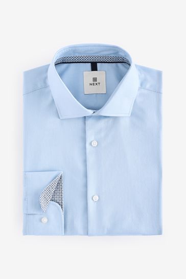 Buy Light Blue Regular Fit Textured 100 Cotton Poplin Long Sleeve Single Cuff Shirt With Cutaway Collar from Next Bahrain