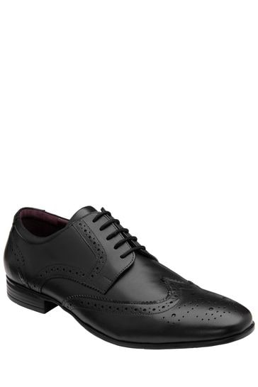 Lotus Jet Black Leather Lace-Up Brogues