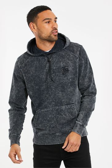 Threadbare Grey Cotton Blend Acid Wash Hoodie