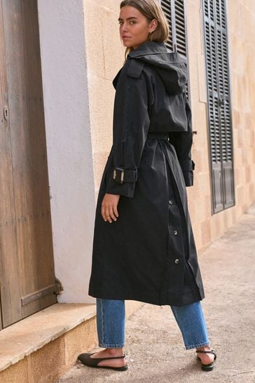 Black belted trench coat women's top