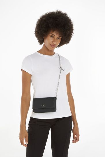 Calvin Klein Black Logo Monogram Chain Bag