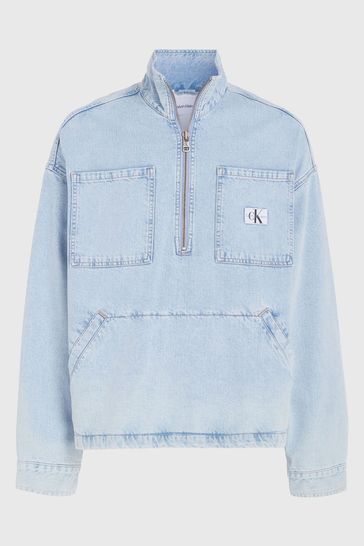Calvin Klein Blue Denim Quarter Zip Pullover Jacket
