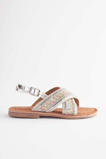 Silver beaded sandals new arrivals