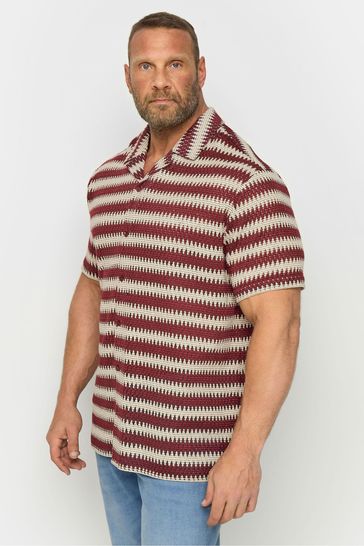 BadRhino Big & Tall Red Textured Crochet Short Sleeve Shirt