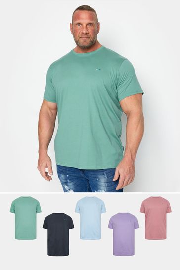 BadRhino Big & Tall Green/Blue/Navy/Purple/Pink T-Shirts 5 Pack