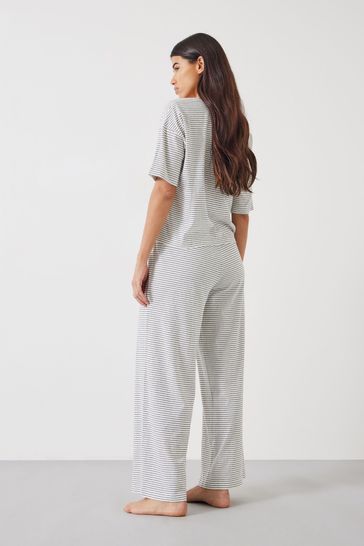 Buy Hush White Cotton Linen Blend Ezra Striped Jersey Pyjama Set from Next Netherlands