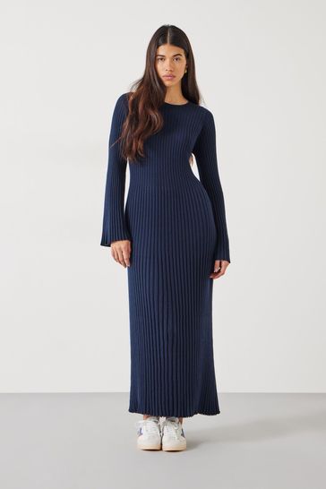 Hush Blue Penny Crew Neck Ribbed Knitted Dress
