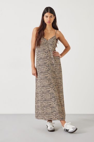 Hush Natural/Black Eloise Printed Midi Slip Dress