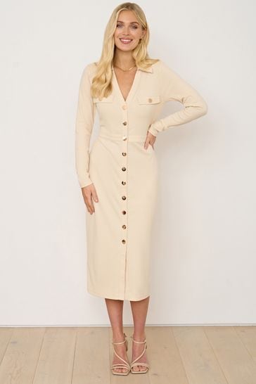 Cream ribbed midi dress 2025