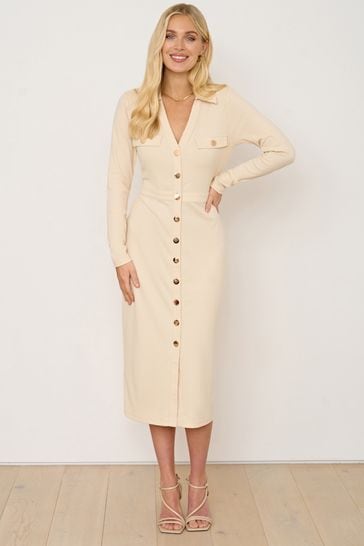 Society 8 Cream Daniella Ribbed Jersey Midi Dress