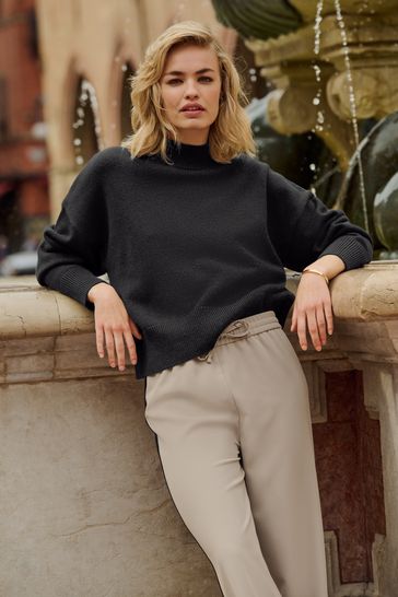 The Set Black Cream 2 Pack Relaxed Turtleneck Jumpers