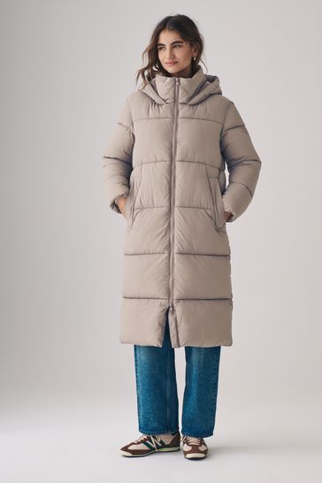 Buy The Set Neutral Hooded Longline Padded Coat from Next Netherlands