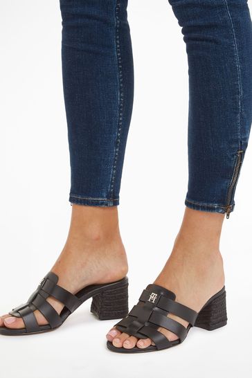 Tommy Hilfiger Block Mid Heel Black Sandals