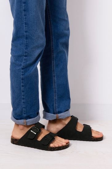 Totes Black Mens Double Buckle Sandals