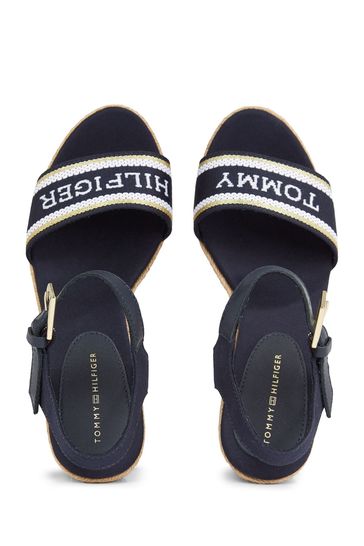 Buy Tommy Hilfiger Blue Mono Webbing High Wedge Sandals from Next Denmark