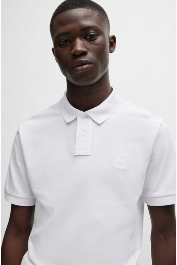 BOSS White Slim-Fit Logo-Patch Polo Shirt