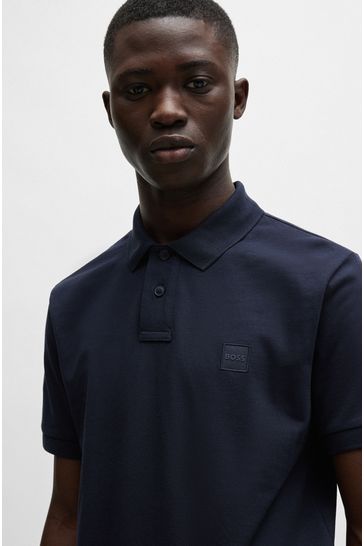 BOSS Dark Blue Slim-Fit Logo-Patch Polo Shirt