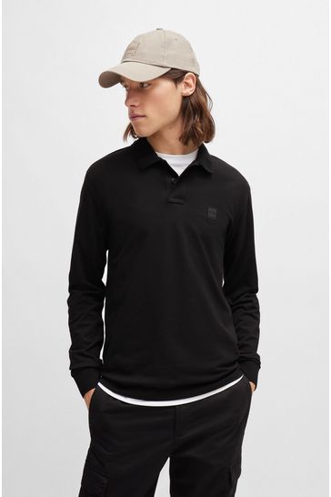 BOSS Black Logo Patch Long Sleeve Polo Shirt