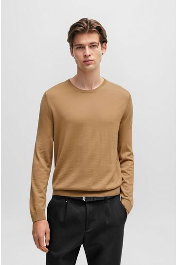 BOSS Tan Brown Virgin Wool Knitted Jumper