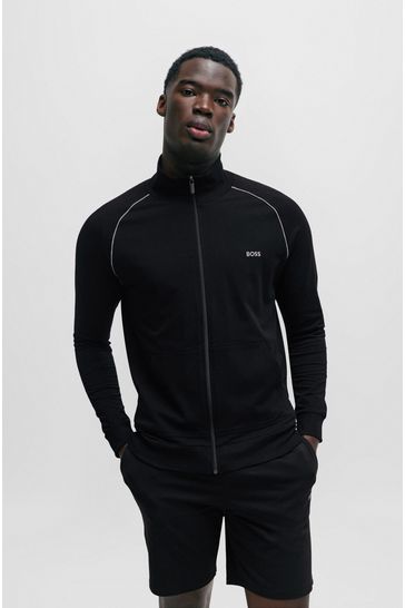 BOSS Black Zip Up Stretch Cotton Sweatshirt