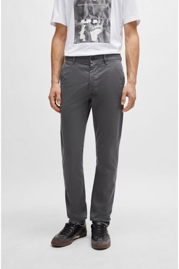 BOSS Grey Slim Fit Stretch Cotton Trousers