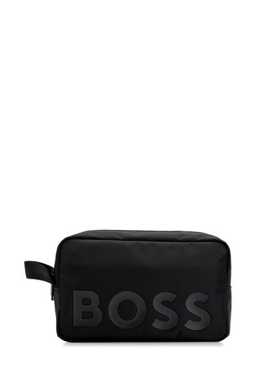 BOSS Black Logo-Detail Washbag In Recycled Material