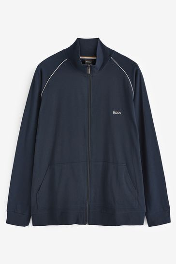 BOSS Dark Blue Zip Up Stretch Cotton Sweatshirt