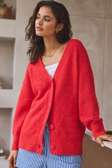 Knitted red cardigan shop