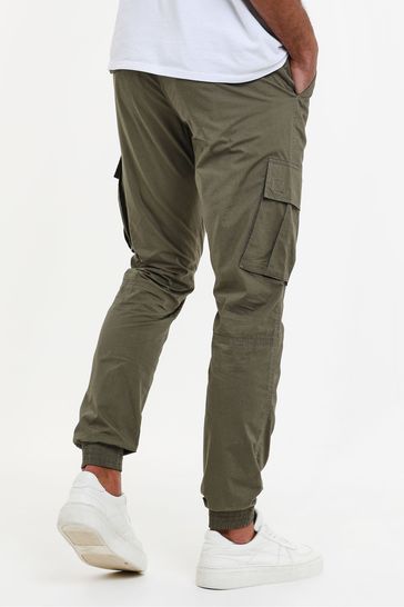 Buy Threadbare Green Slim Fit Cotton Cuffed Cargo Trousers from