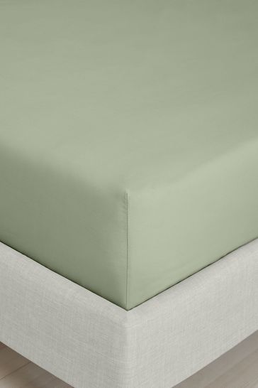 Bianca Sage Green 200 Thread Count Cotton Percale Deep Fitted Sheet