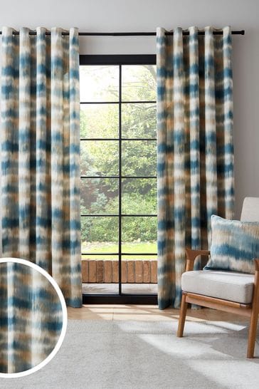 Catherine Lansfield Teal Ombre Texture Lined Eyelet Curtains
