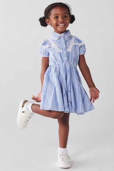 River Island Blue Mini Girls Stripe Shirt Dress