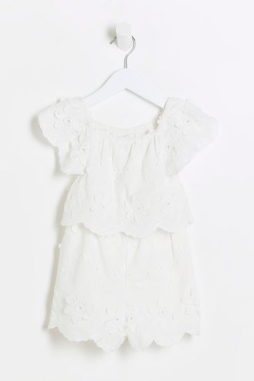 Buy River Island White Mini Girls White Broderie Bardot Playsuit from Next Bahrain