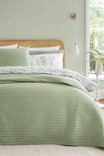 Bianca Sage Green Quilted Lines 220x230cm Bedspread