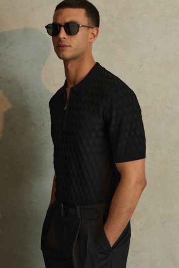Buy Reiss Black Rizzo Half Zip Knitted Polo Shirt from Next Bahrain