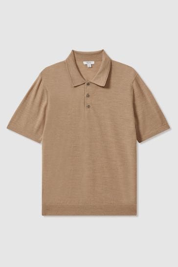 Buy Reiss Camel Melange Manor Merino Wool Polo Shirt from Next Bahrain